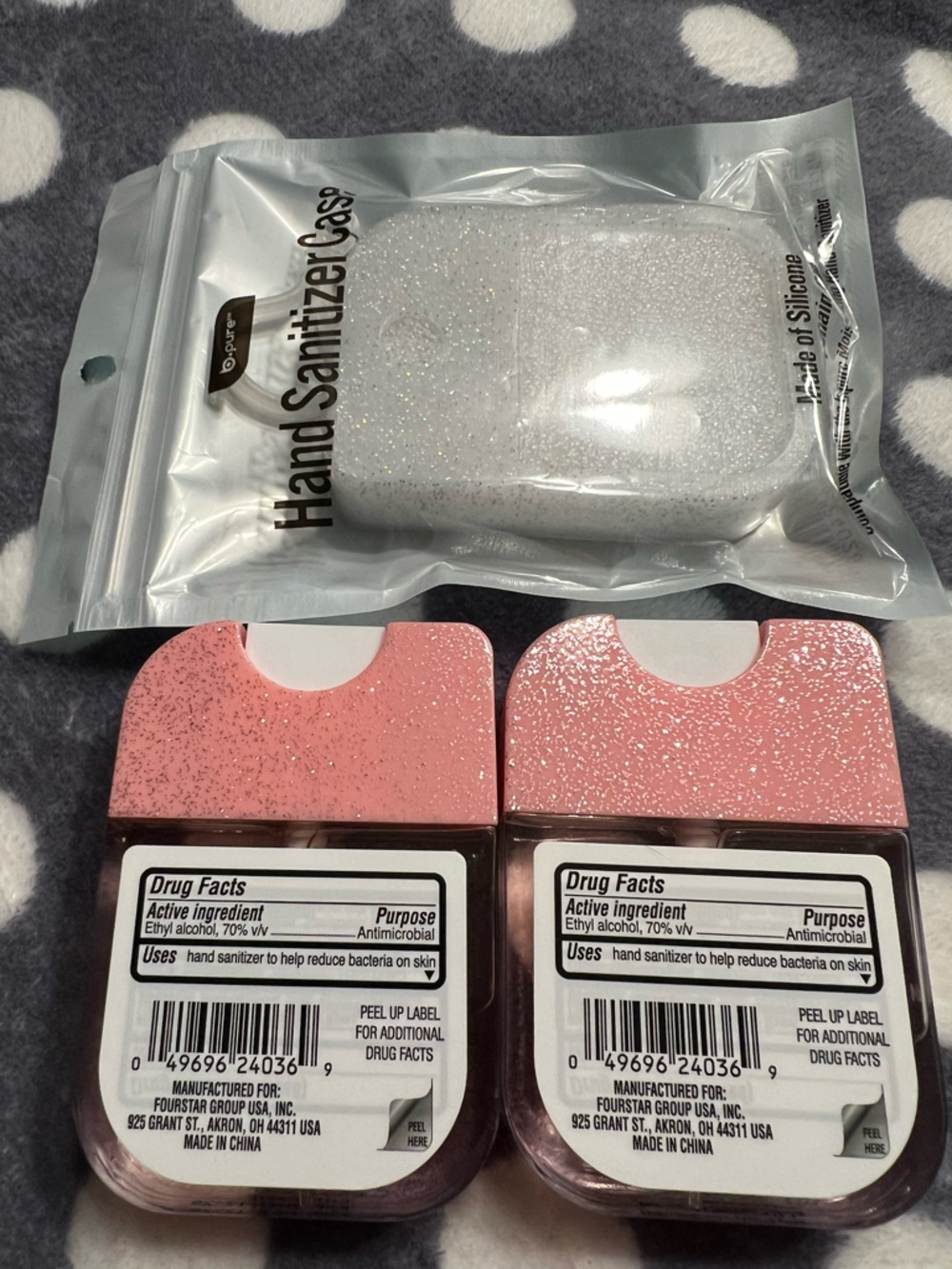 b. pure clear Glitter Hand Sanitizer Case and 2 Refillable Sanitizers - Picture 2 of 3